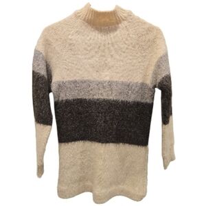 Vtg Icewool Iceland Wool Sweater 100% Wool Ivory Gray Brown Long Sleeve Tunic M